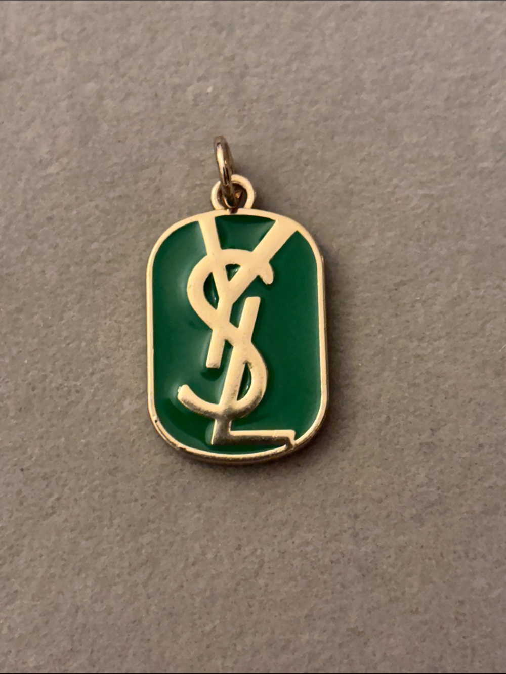 Gold-Tone Pendant Necklace with Green Enamel Logo
